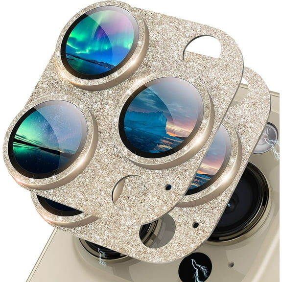 for iPhone 14 Pro/iPhone 14 Pro Max Camera Lens Protector 3D Bling Glitter Full Coverage Camera Screen Cover Accessories for iPhone 14 Pro Max/ 14 Pro Glitter Gold   Gold