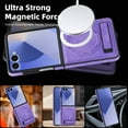 thumbnail image 4 of ELEHOLD Case for Samsung Galaxy Z Flip 7, Shockproof Magnetic Leather Phone Case with Stand, Compatibility with Mag Safe Accessories,Purple, 4 of 6
