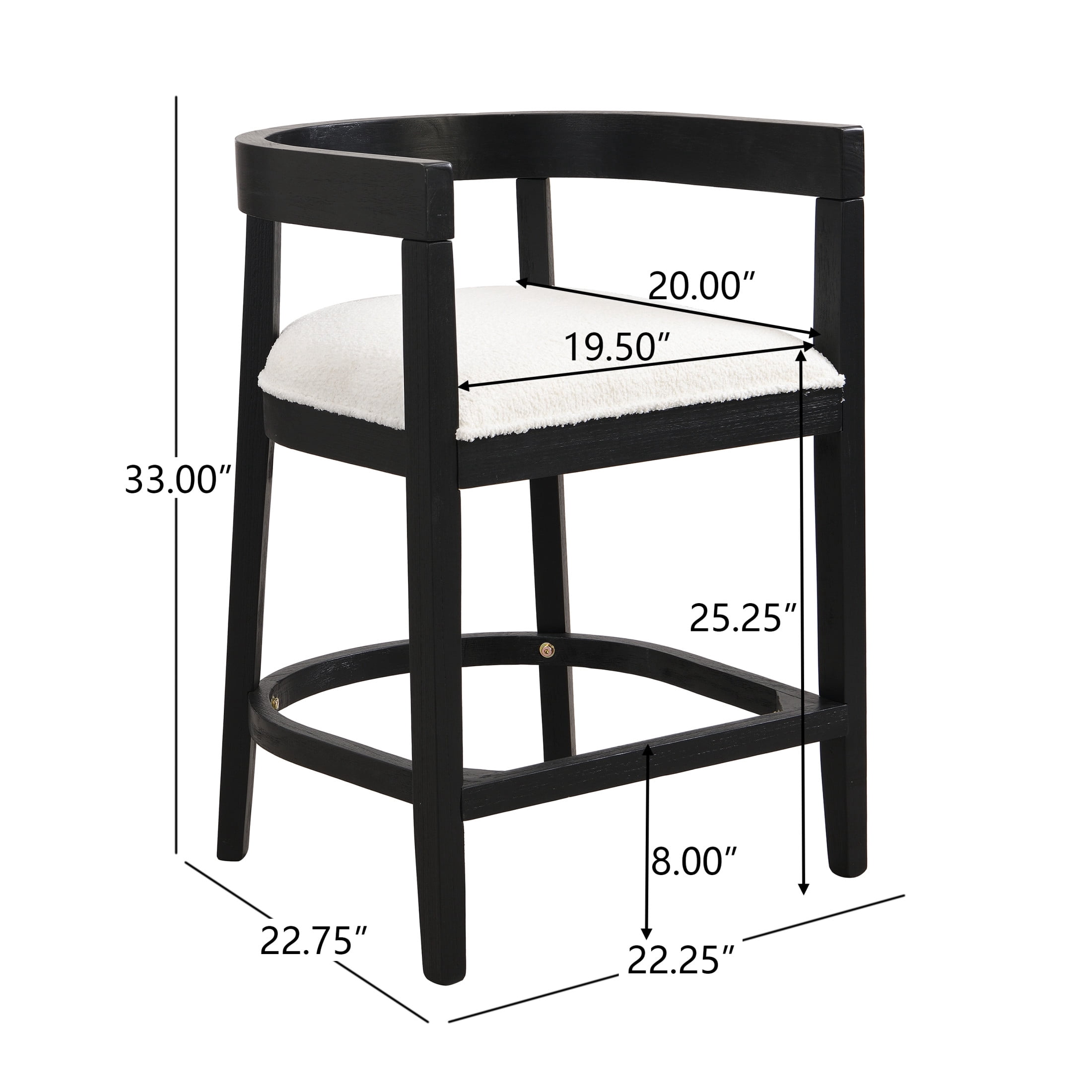 Modern Upholstered Counter Stools with Cutout Barrel Back and Rubberwood Frame, Beige+Black, Set of 2