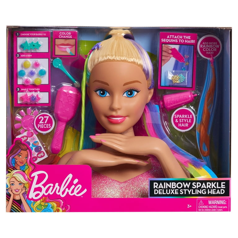 Barbie Small Styling Head and Accessories, Dark Brown Hair, Brown Eyes, 17-pieces, Pretend Play, Kids Toys for Ages 3 Up by Just Play