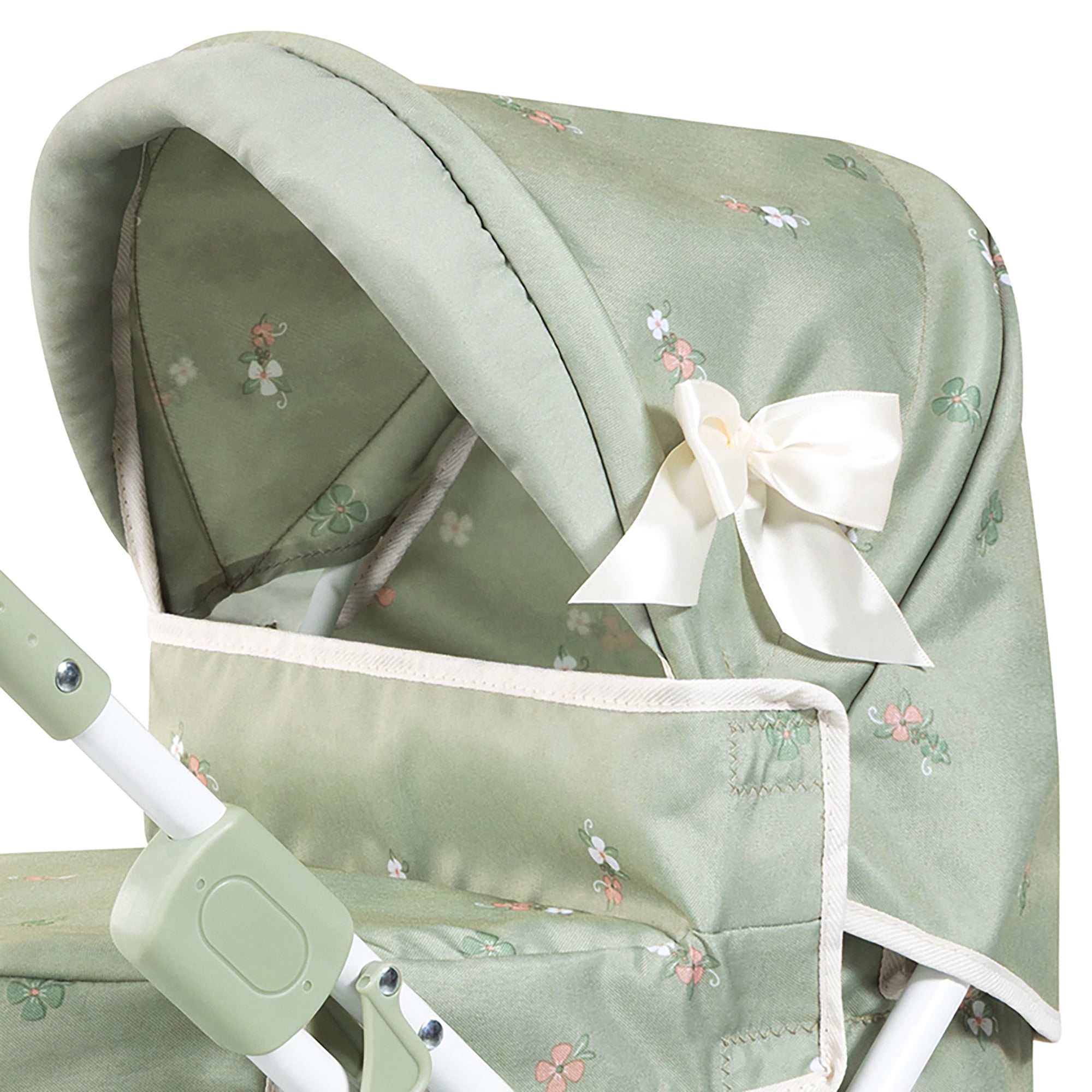 Bayer Design: Doll Pram Trendy - Green & Flowers - Play Push Stroller, Handbag, Adjustable Handle, Foldable, Toy Care Accessory Fits 18" Dolls, Kid 3+