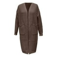 thumbnail image 3 of Women's Maxi Length Cardigan, Loose Fit Knit Sweater Coat, Long Sleeve Open Front Duster, Solid Color Lounge Wear, Casual Oversized Cover Up Brown S, 3 of 5