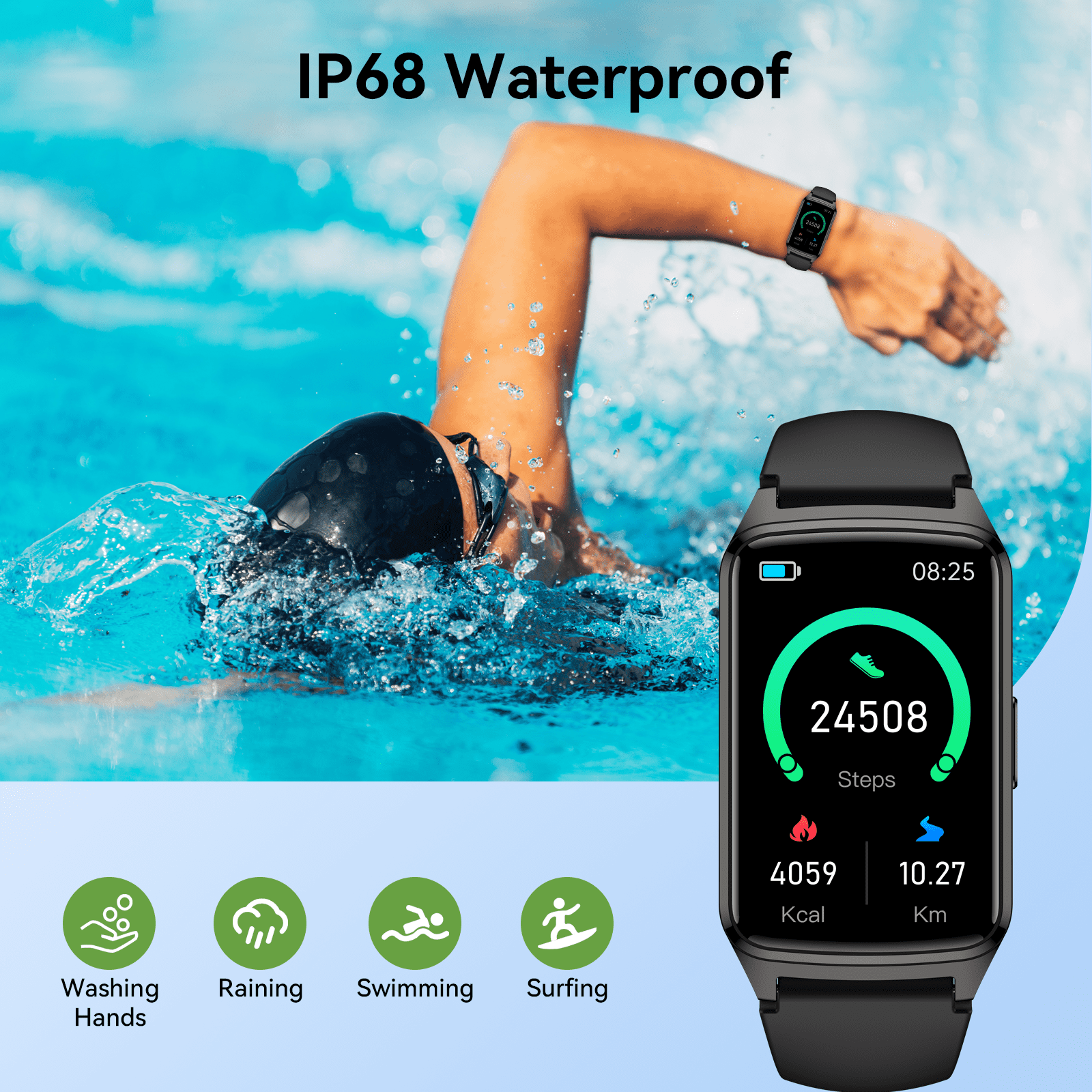 Fitness Tracker Smart Watch for Women Men Make/Answer Calls with Fitness and Wellness Tracking 100+ Sports Modes Step Calorie Counter IP68 Waterproof Fits for Android and iPhone, Black