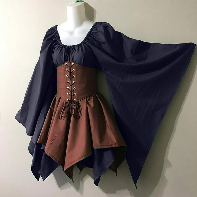 QLEICOM Women Medieval Renaissance Costume Dress, Vintage Cosplay