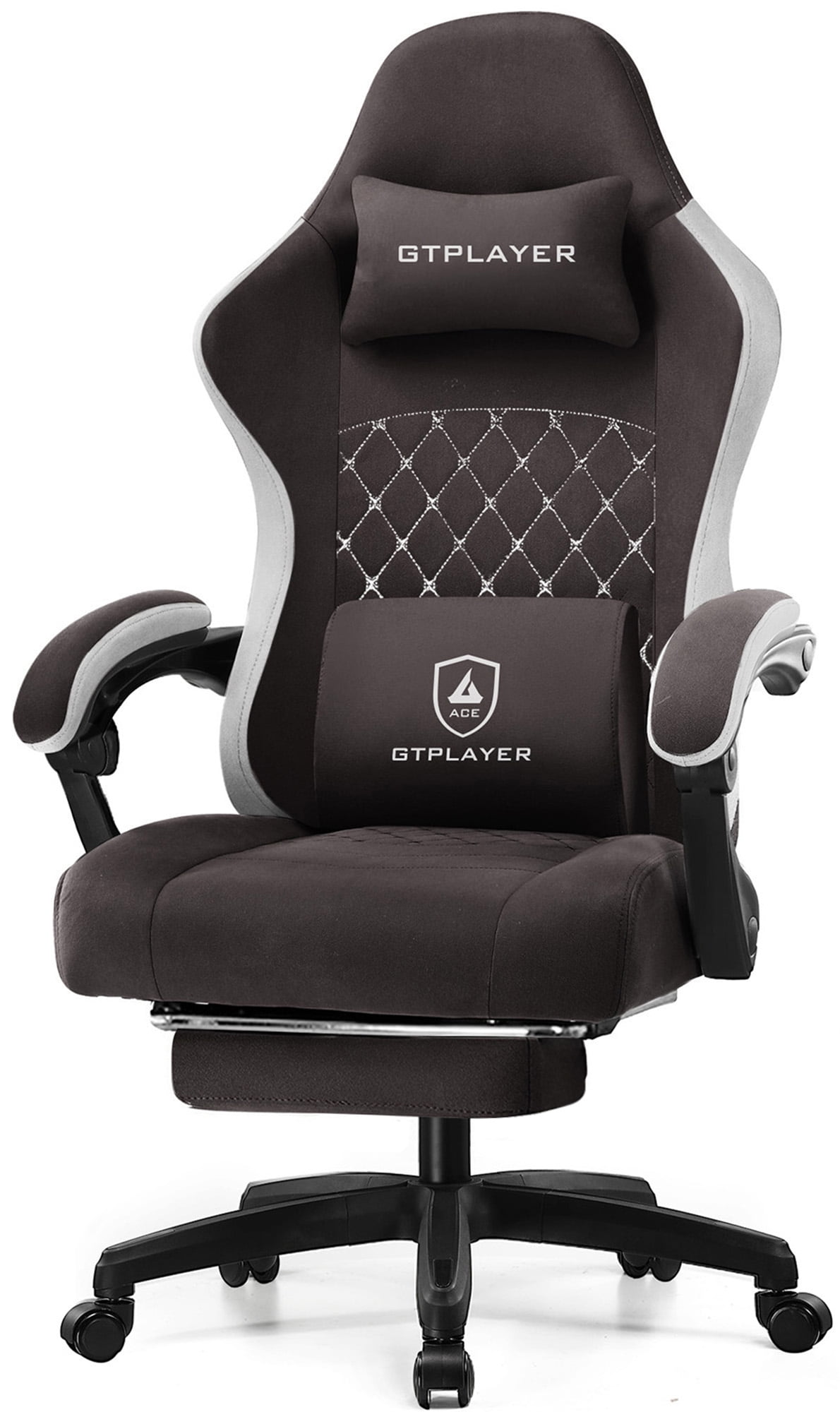 GTPLAYER Ergonomic High Back Pocket Spring Cushion Gaming Chair with Footrest & Linkage Armrests, Brown