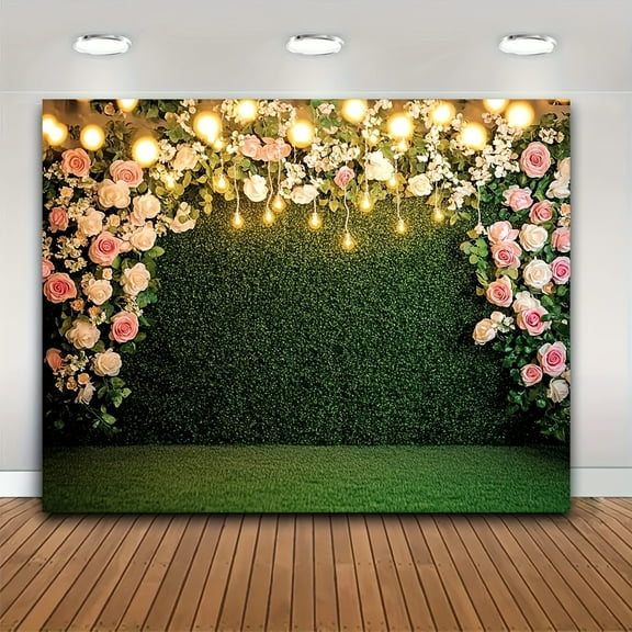 Green Leaves Floral Backdrop Pink Roses Greenery Leaves Photography Background Wedding Bridal Shower Baby Shower Birthday Party Banner Photo Shoot Decor Props