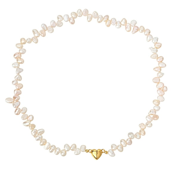 Collier de Perles Baroques d'Eau Douce, Forme Irrégulière Naturelle, Véritables Perles de Culture, Brin Unique, Fermoir Cœur Doré, Bijoux Élégants pour Femmes