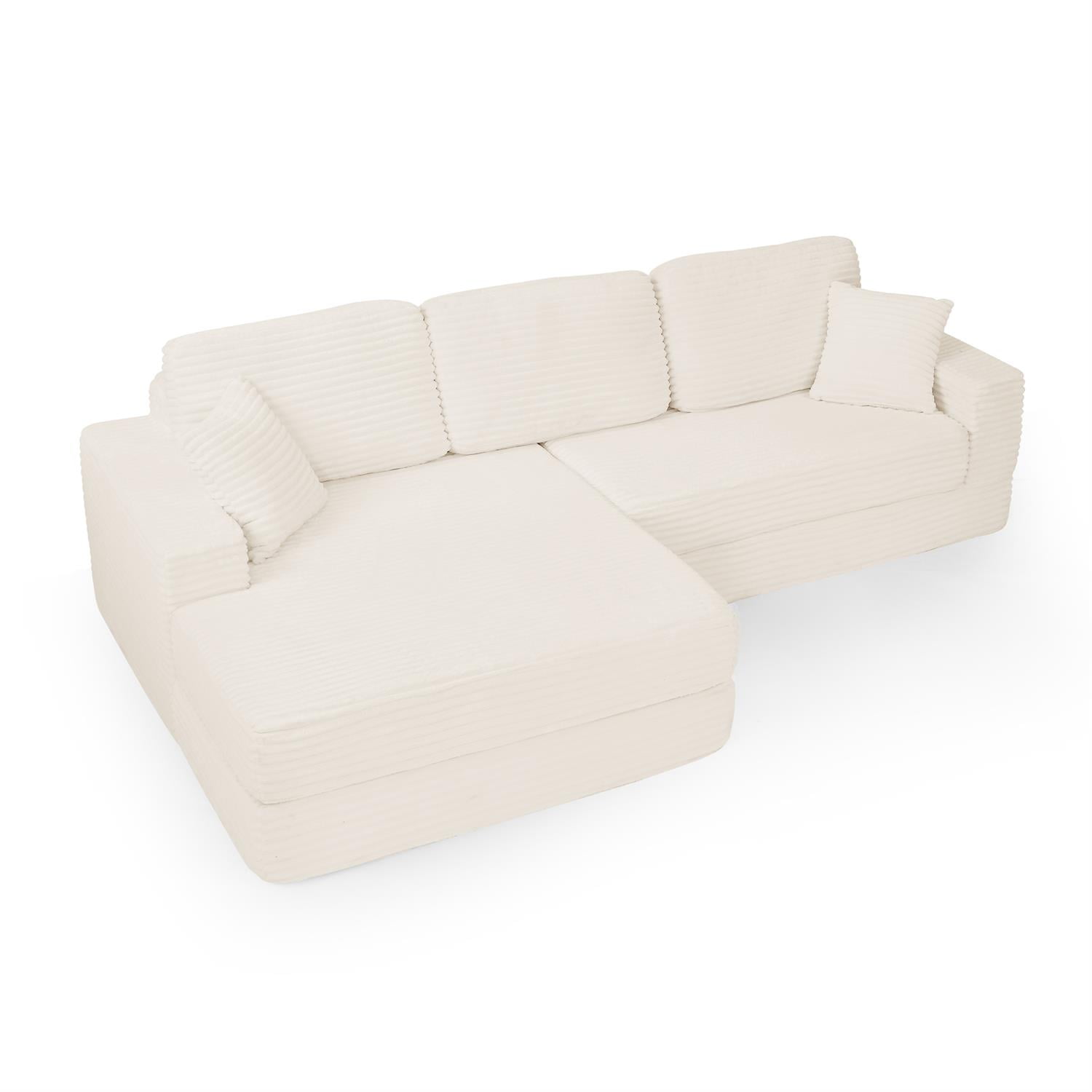 Demi Bonn 111" L Shaped Modular Sectional Sofa, Modern Corduroy Couch with Comfy Left Seat, Unfolds into Bed for Living Room, Beige
