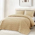 thumbnail image 4 of Exclusivo Mezcla Bed Quilt Set King Size for All Seasons, Stitched Pattern Quilted Bedspread/ Bedding Set/ Coverlet with 2 Pillow shams, Lightweight and Soft, Camel, 4 of 7