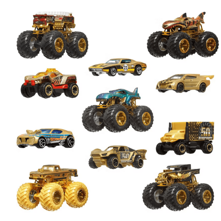 Mattel Bigfoot 50 Trophy Champions Set, 5 Monster Trucks, 6 Hot