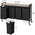 thumbnail image 3 of Laundry Sorter 4 Sections, Laundry Hamper with Wheels, 4 × 10.5 Gal (39.8L), Rolling Laundry Basket, Pull-Out and Removable Oxford Fabric Bags, Greige and Black, 3 of 17