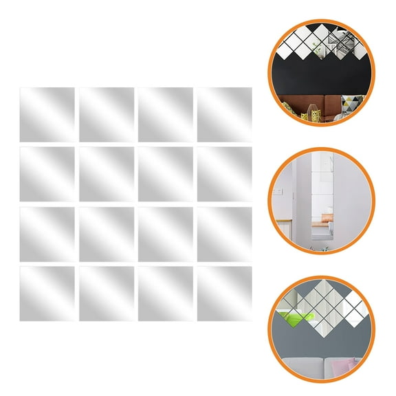 PTOOTP Self Adhesive Silver Acrylic Mirror Tiles for Home Decor 16Pcs