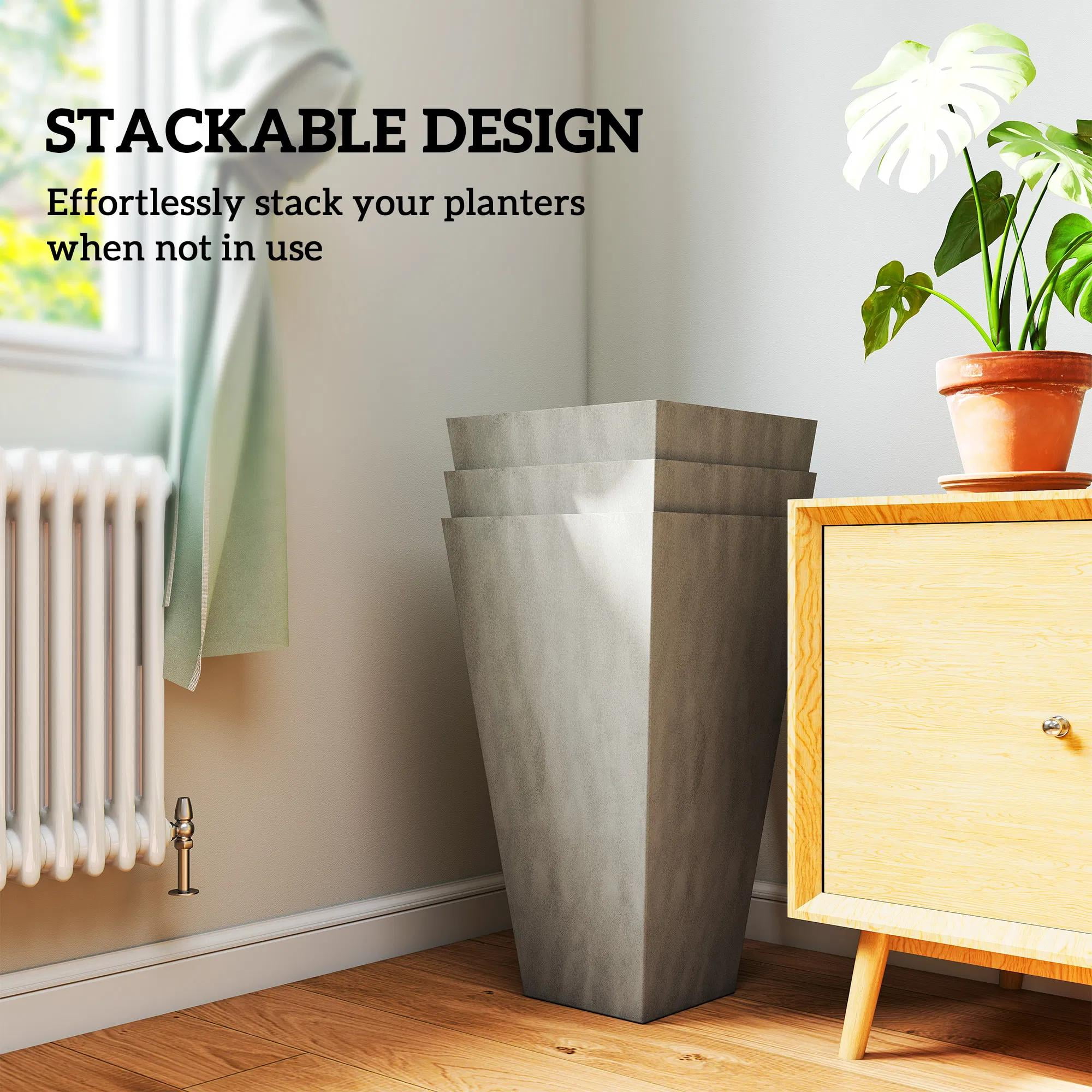 Set of 3 Tall Plastic Planterswith Drainage Hole, Outdoor Flower Plant Pots, Indoor Planters for Porch Patio and Deck