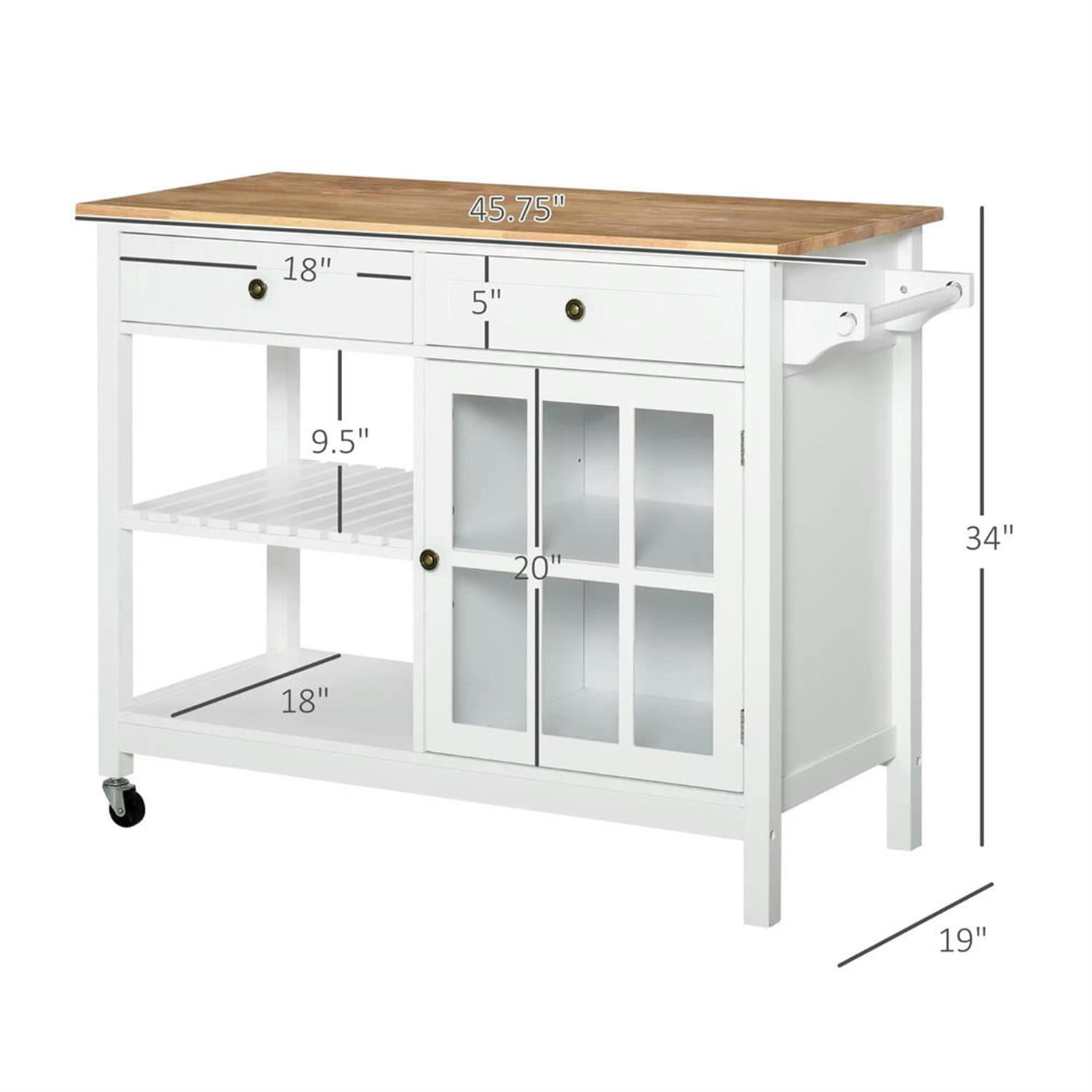 Demi Bonn Kitchen Island Cart on Wheels with Storage, Rolling Dining Room Serving Utility Carts Mobile Movable with Adjustable Shelf and Drawer, White