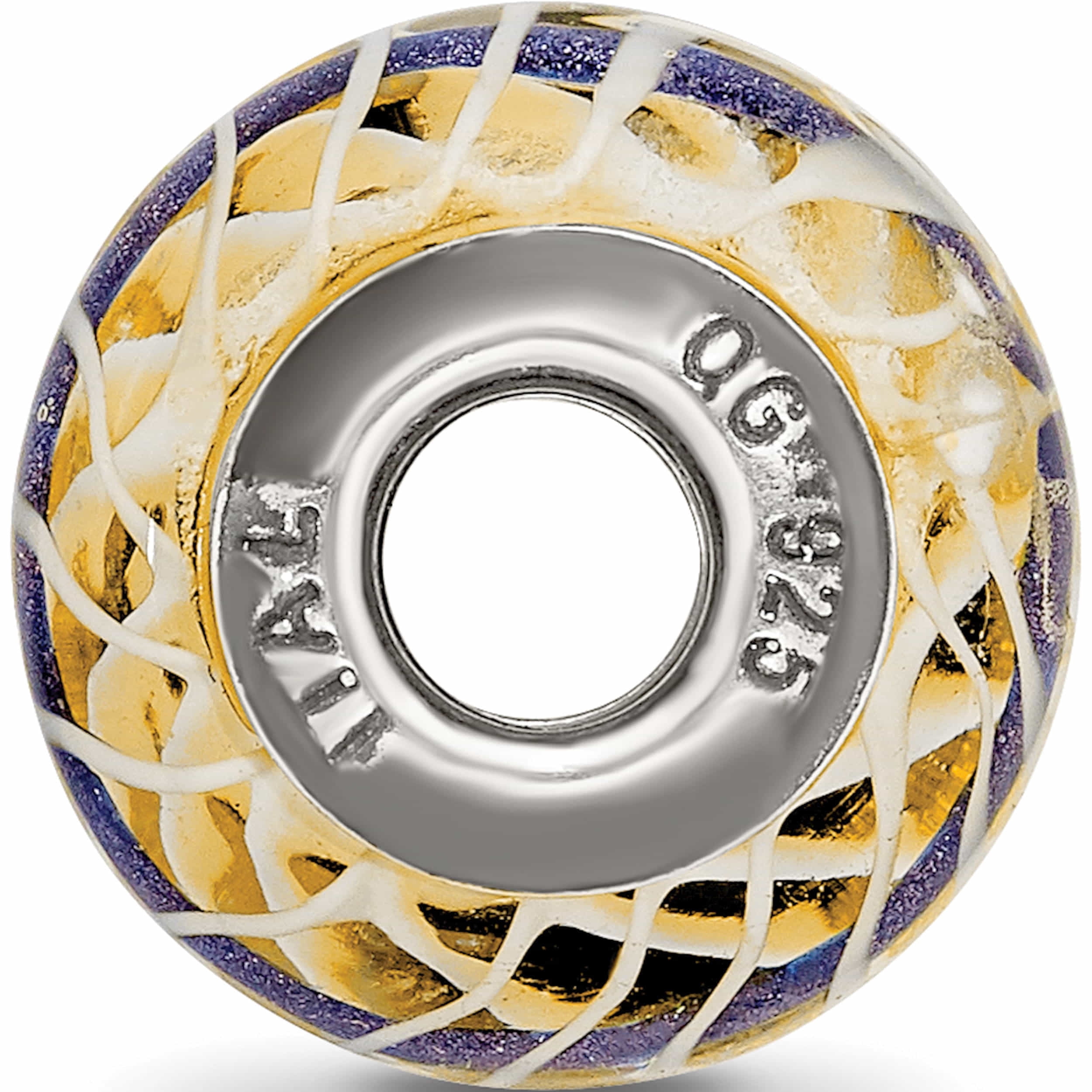 Sterling Silver Reflections Gold/Blue/White Italian Glass Bead (14.12 X 9.13) Made In Italy -Jewelry By Sweet Pea