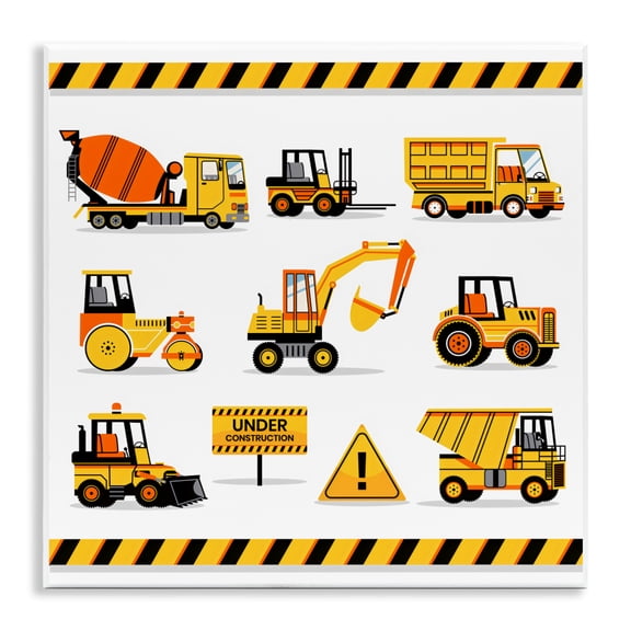 Stupell Industries Contemporary Construction Vehicles with Warning Wall Plaque Art, 12 x 12, by Creative Studio