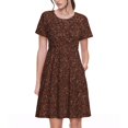 thumbnail image 1 of Balery Dark Brown Glitter Vestidos sueltos de manga corta para mujer, vestidos de verano 2025, vestidos casuales de corte A con vuelo., 1 of 6