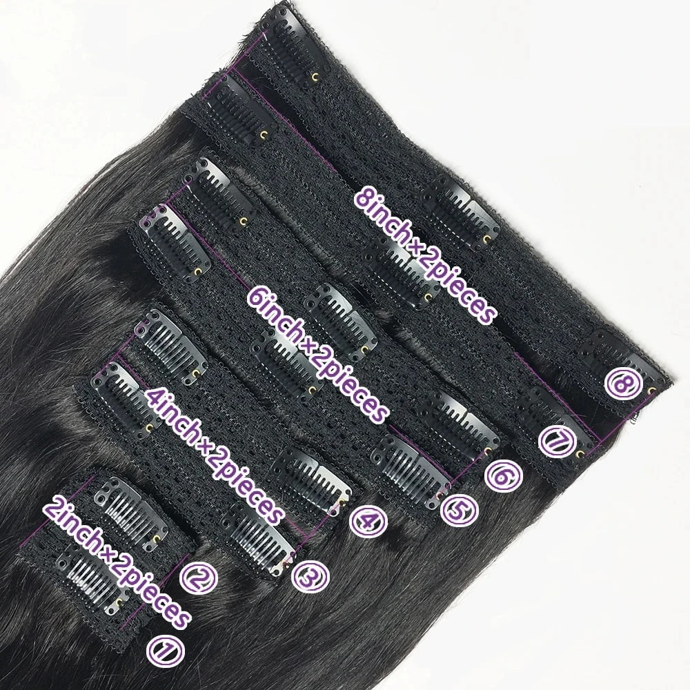 Straight Clip In Hair Extensions Natural Human Hair #1b 120g Full Head Set Clip Ins
