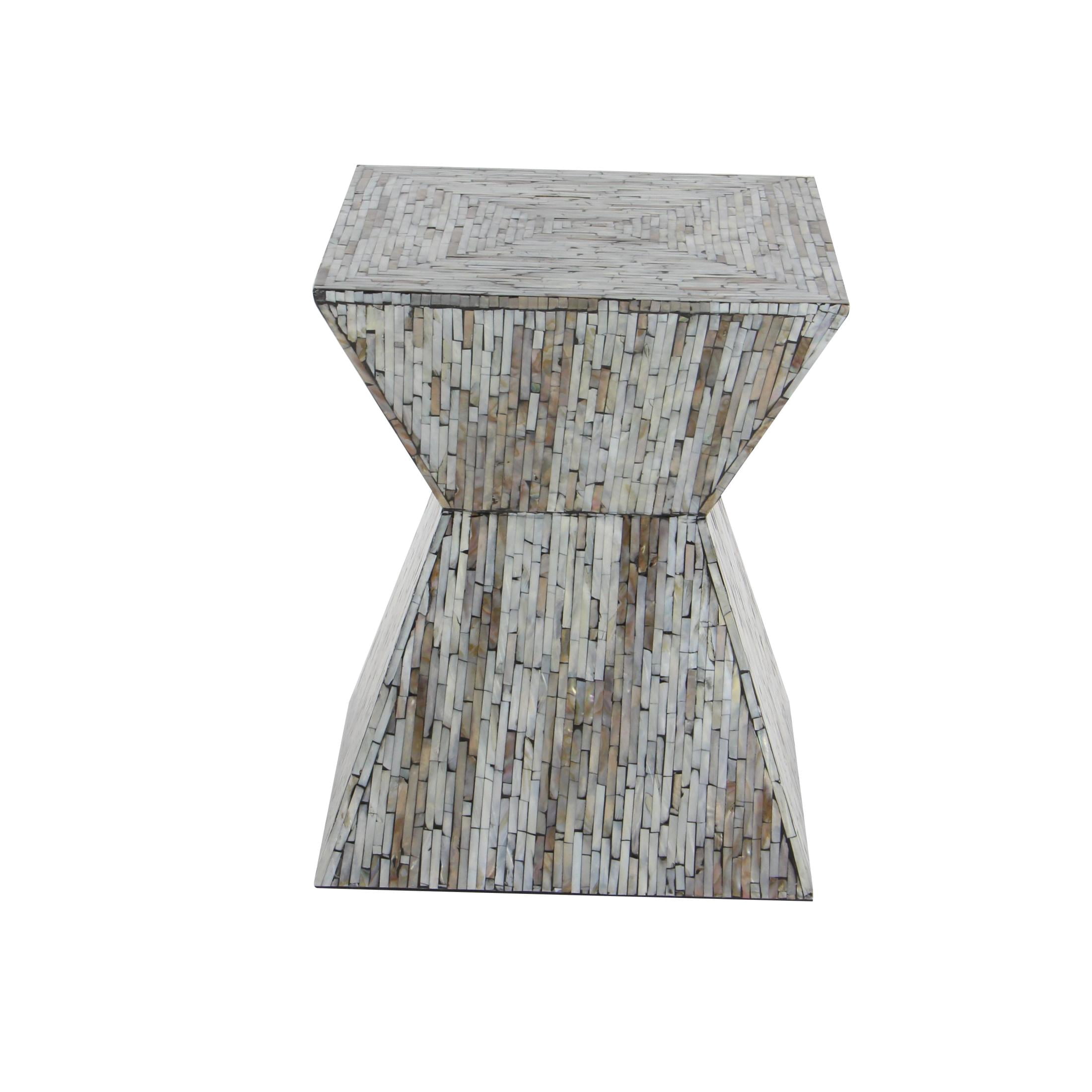 DecMode Contemporary Mothter of Pearl Hourglass Mosaic Patterned Accent Table, 16"W x 19"H with Multicolor Finish