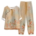 thumbnail image 2 of (clearance Sale)MSJUHEG Two Piece Sets Scoop Neck Tops Sweatpants Linen Sets for Women 2 Ladies Cotton Five Sleeve Printed Blouse Loose Pants Two Suit Pant Suits Fall Tops Khaki 4xl, 2 of 3
