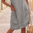 thumbnail image 5 of Plus Size 5XL Vintage Cotton And Linen Dress Women's Summer Short Sleeve Round Neck A-Line Dress Casual Pockets Holiday Vestidos, 5 of 5