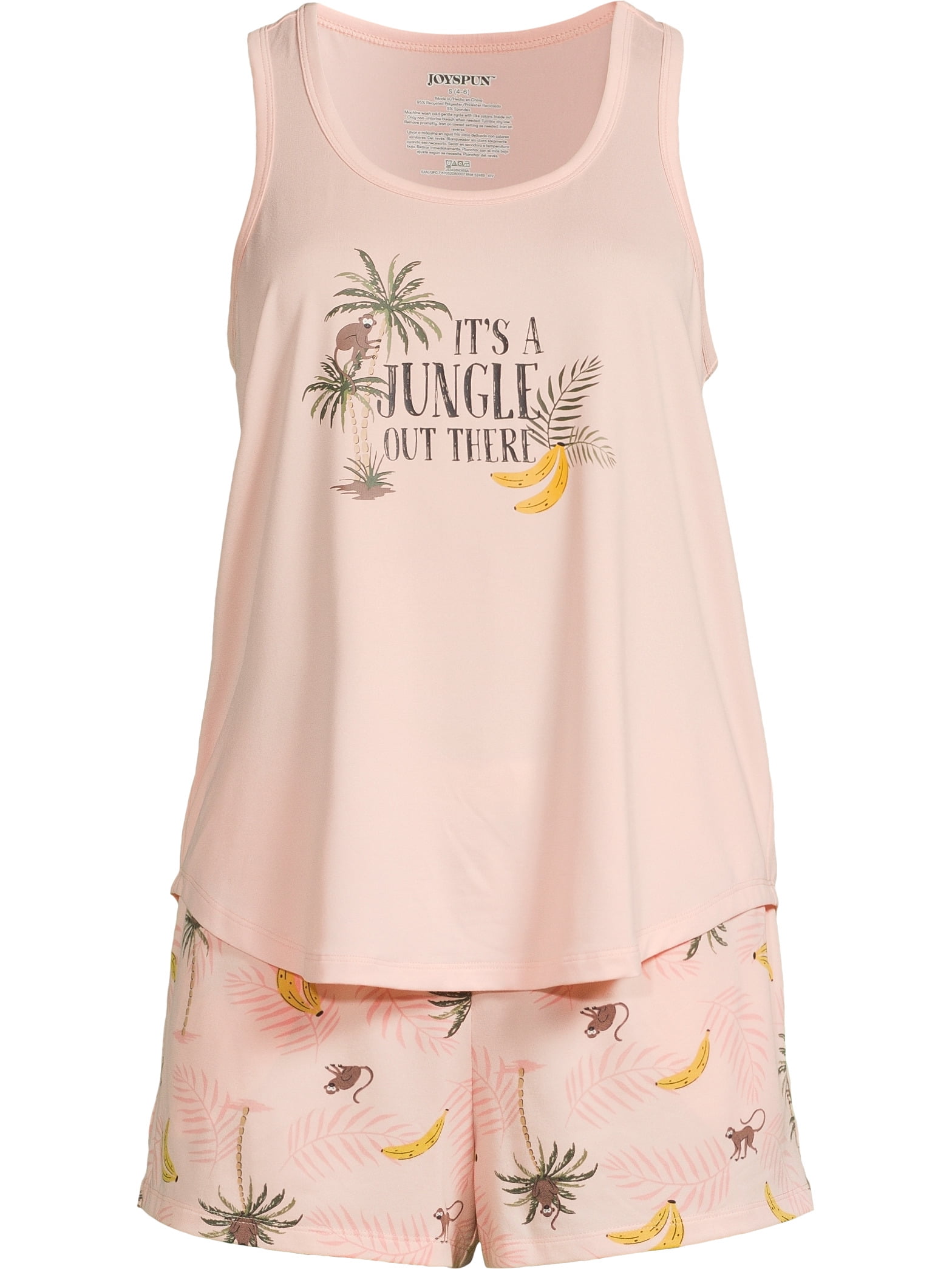 Joyspun Women's Tank Top and Shorts Pajama Set, 2-Piece, Sizes S