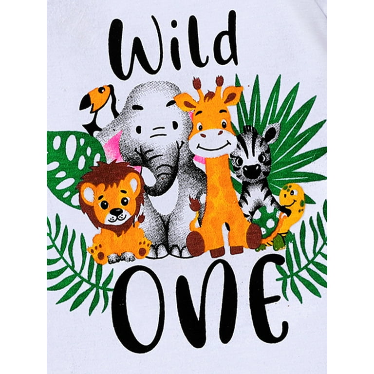 LOSIBUDSA Baby Boy Wild One First Birthday Outfit Short Sleeve Jungle Zoo Safari Animal T-Shirt and Pants Set Cake Smash Clothes, Infant Boy's, Size
