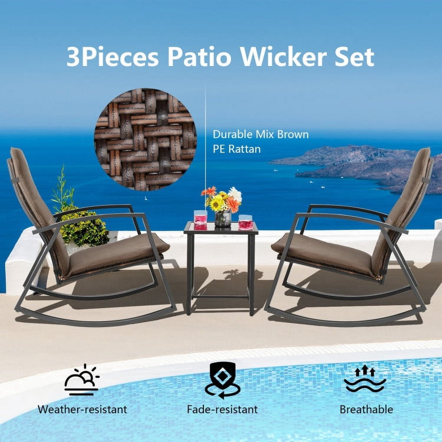 Aimee Lii 3 Pieces Patio Rattan Rocking Furniture Set, Patio Conversation Sets for Backyard and Poolside, Brown Aimee Lii 3 Pieces Patio Rattan Rocking Furniture Set, Patio Conversation Sets for Backyard and Poolside, Brown