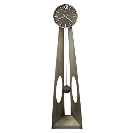 Howard Miller Odie Floor Clock 615-114 – Aged Silver Finish Machined Metal Frame, Vertical Home Décor, Charcoal Black Finish Ball Pendulum, Quartz Movement
