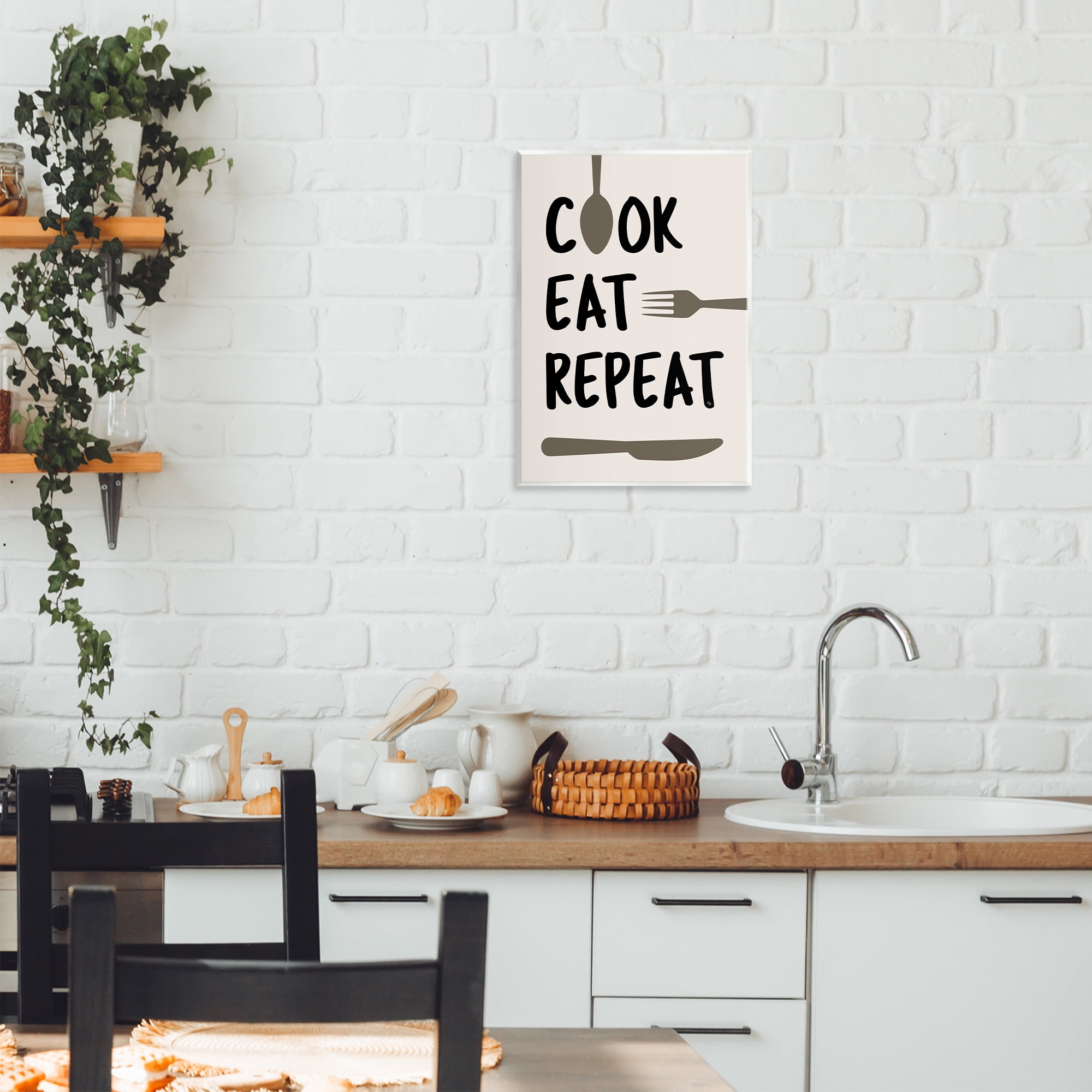 Stupell Industries Cook Eat Repeat with Utensils Wall Plaque Art, design by Martina Pavlova