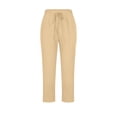 thumbnail image 5 of Capri Pants for Women Cotton Linen Summer Casual Elastic Waist Drawstring Straight Leg Cropped Trouser with Pockets, 5 of 6