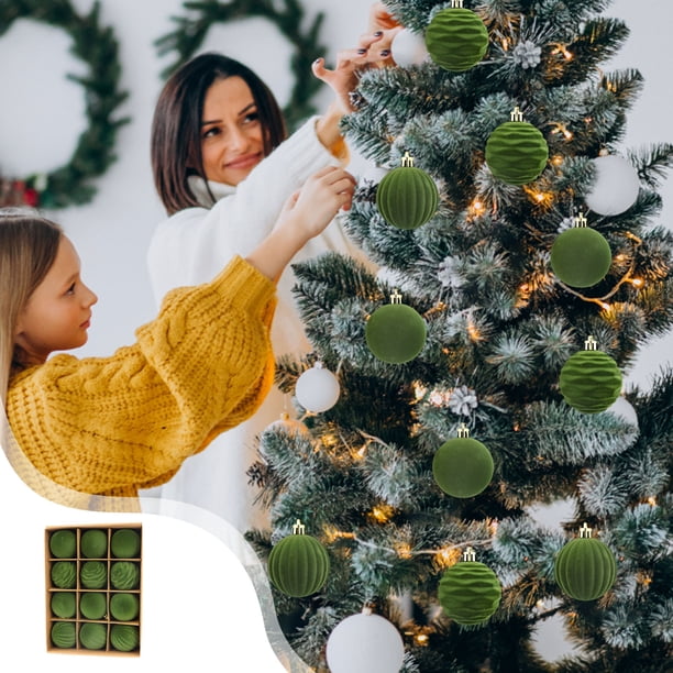 Adornos navideños, 12 bolas navideñas flocadas, juego de decoración navideña. Diversos estilos de adornos para árboles de Navidad que también se pueden usar para otras fiestas.
