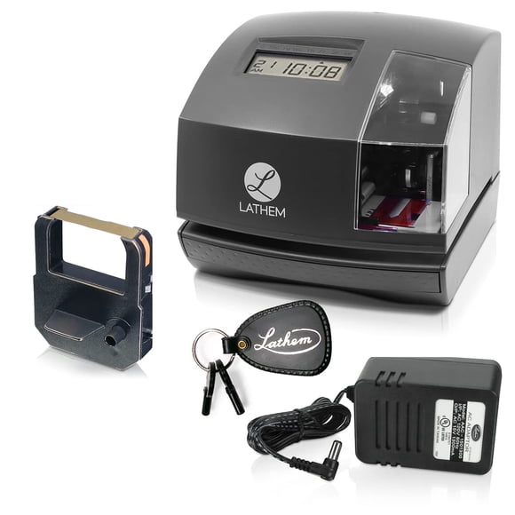 Time Clock Machine Lathem 1600E con sello para documentos, color gris