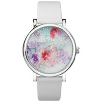 Women's Crystal Bloom White/Silver Floral Watch, Leather Strap