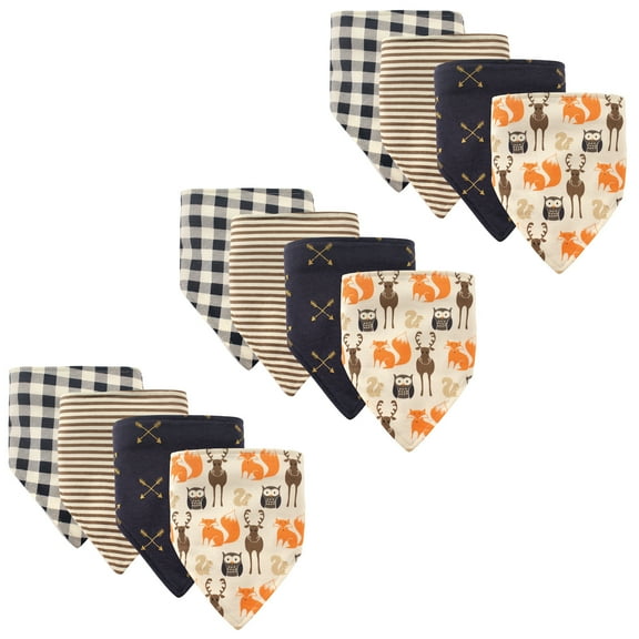 Hudson Baby Boy and Girl Bandana Bib, 12 Pack, Woodland Creatures