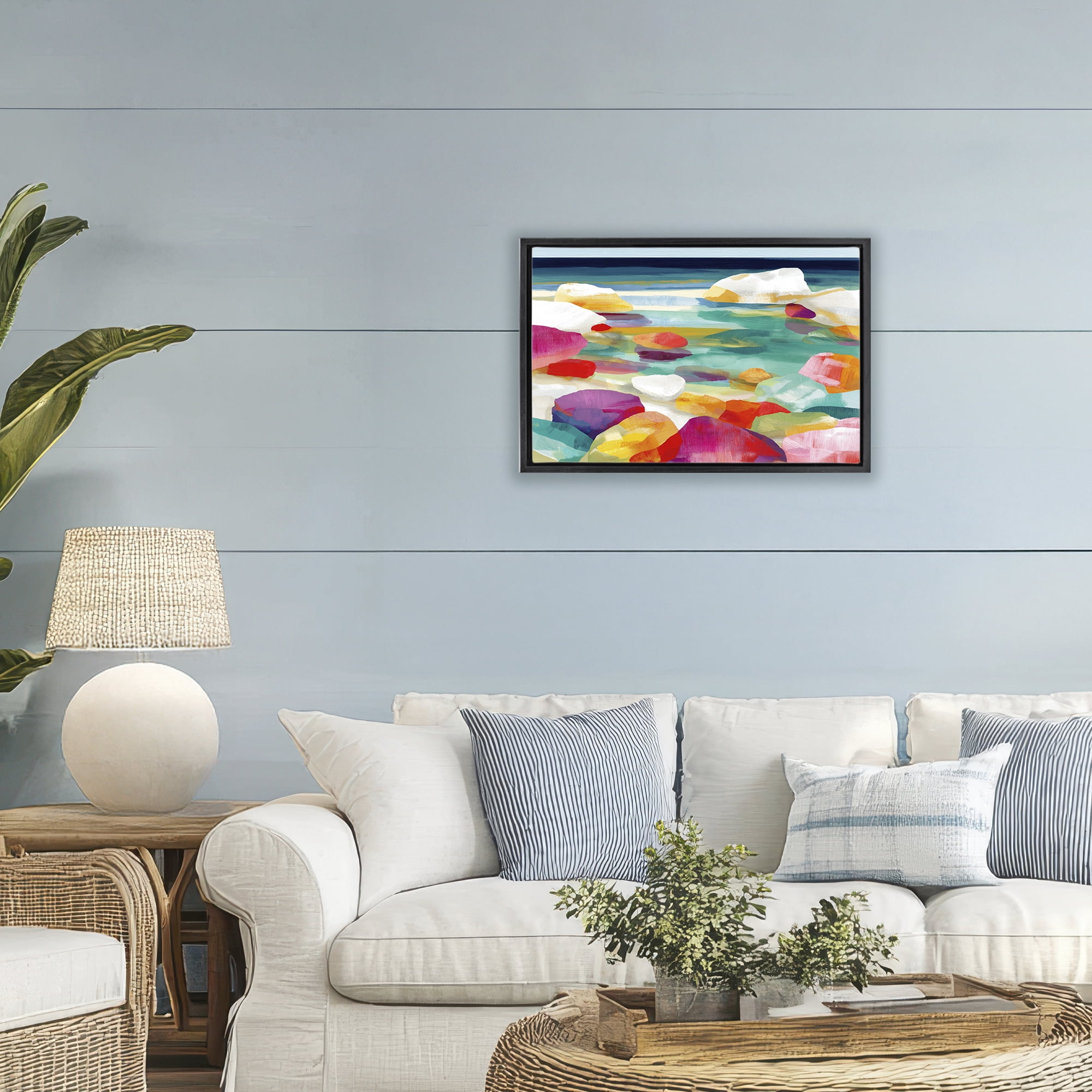 Stupell Industries Vivid Stones By The Shore Black Framed Floater Canvas Wall Art, design by Chromatic Storm Studio