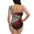 thumbnail image 5 of Sikiie Dark Red Hooded Girl Print Women One Piece Swimsuits Tummy Control One Shoulder Bathing Suits Ruffle Swimwear, From S to XXL-X-Large, 5 of 6