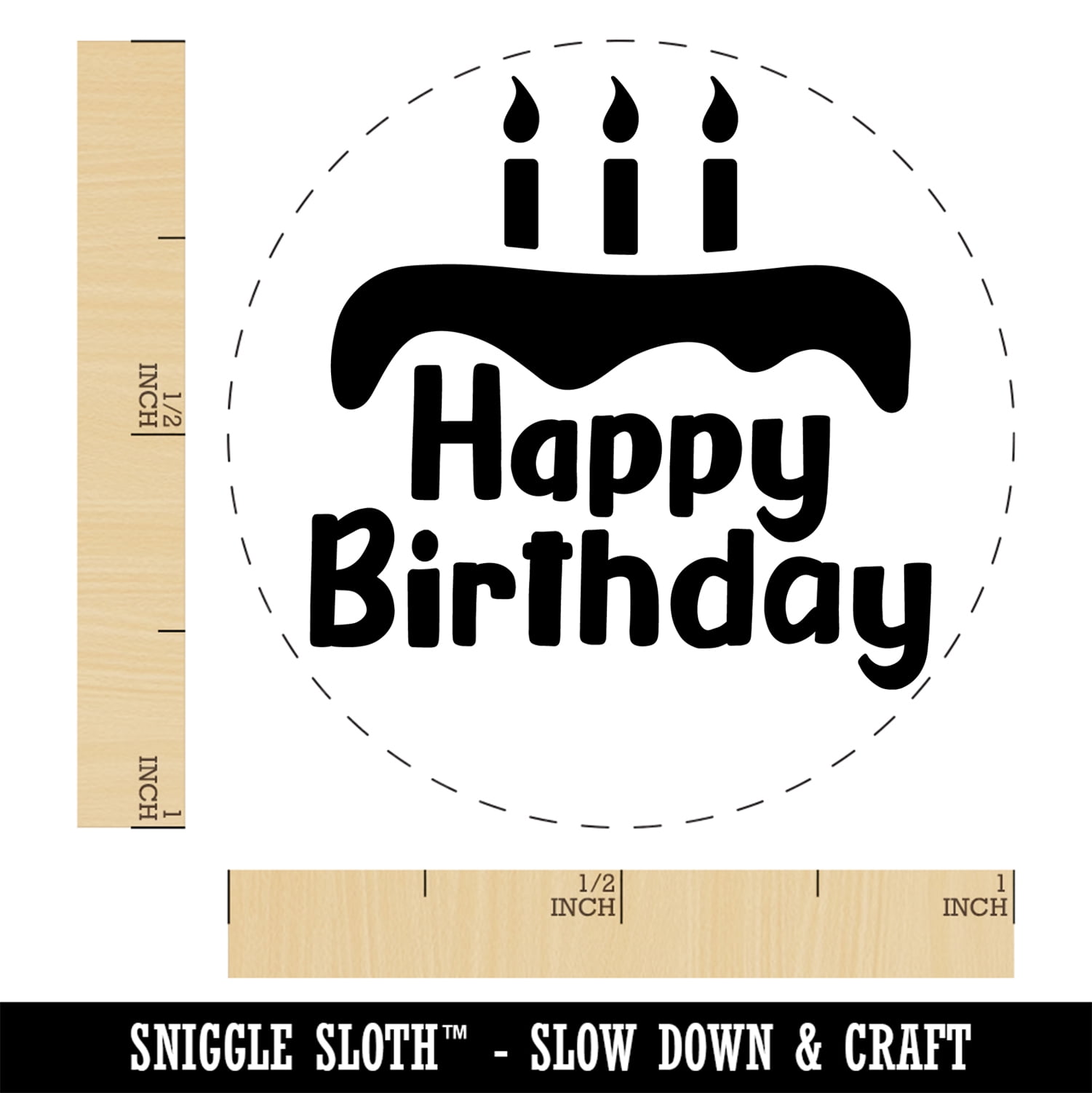 Happy Birthday with Cake Self-Inking Rubber Stamp Ink Stamper - Black Ink - Medium 1 Inch