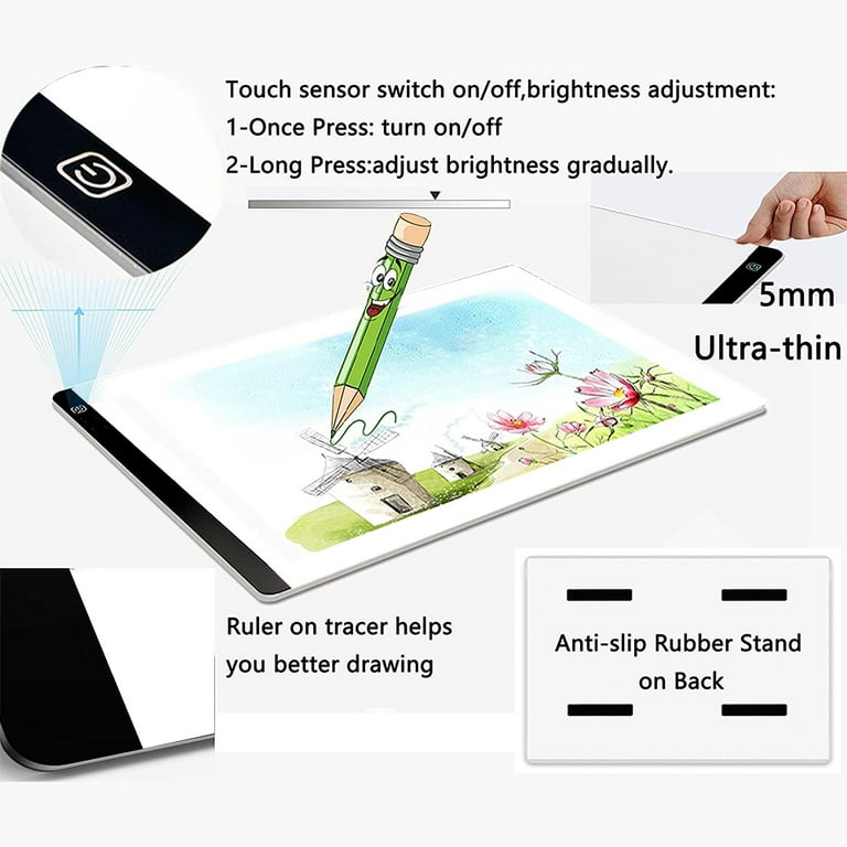  Light Drawing Pad, 【5 Brightness / 4 Magnets】XZN A4 LED Light  Box with USB Charing Port, 2500mAh Battery Built, Dimmable Tracing Copy  Board for Tattoo Drawing, Sketching, Animating, Stenciling… (A4)