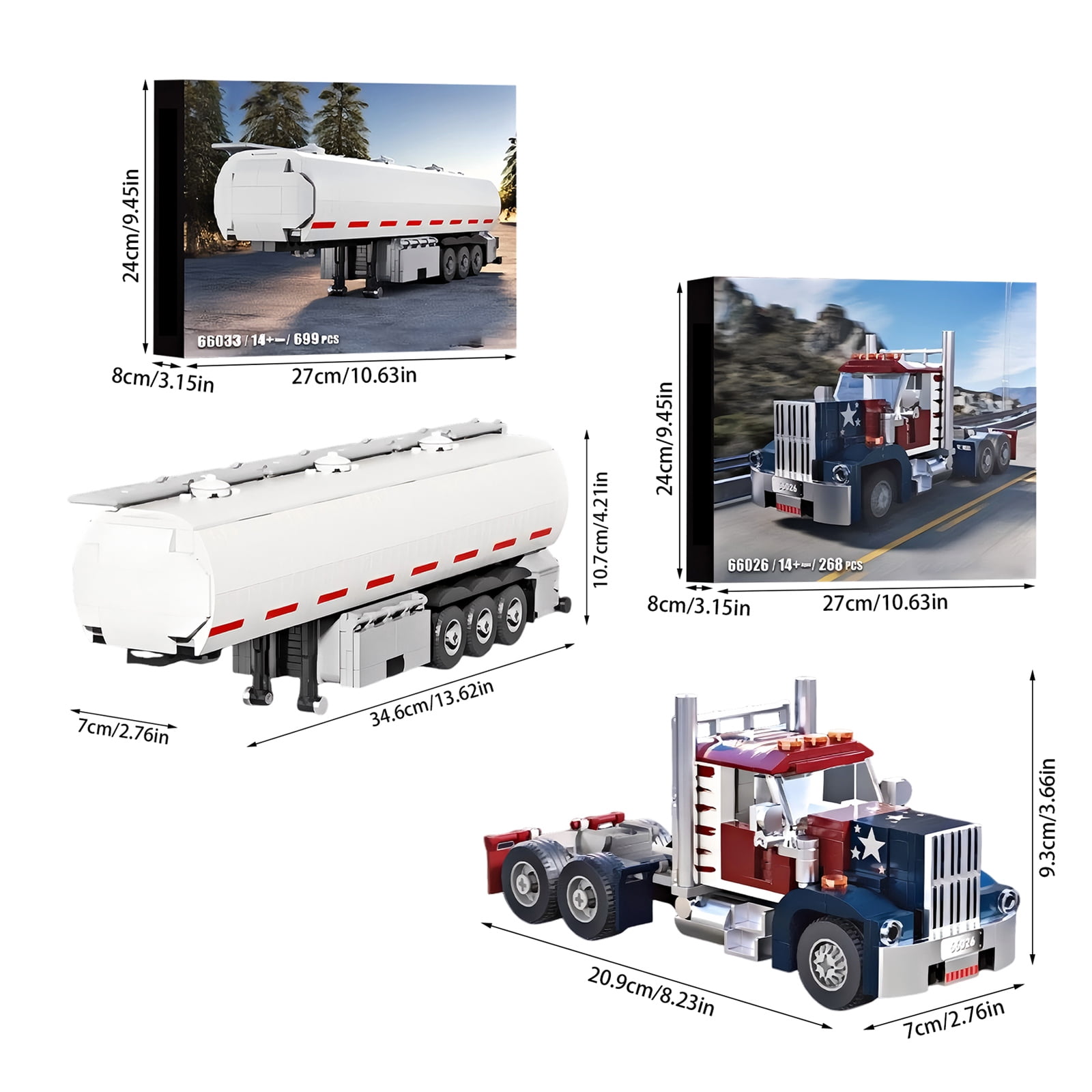Jollyzo 977PCS American Semi Trucks Building Blocks Set, Big Rig Tractors Truck Kits, Transport Vehicle Cars Toys, DIY Semi-Trailer Transport Truck Model Kit, Collectible Construction Toy for Boys