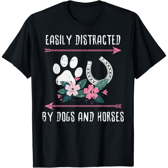 Exquisite and comfortable-Easily Distracted Dogs Horses Equestrian Women Girls Kids T-Shirt