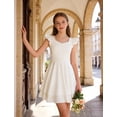 thumbnail image 3 of Lanbubble Girls Ruched Dresses Ruffle Sleeve Teens Tiered Swing A-line White Dress 7-8 Years, 3 of 10