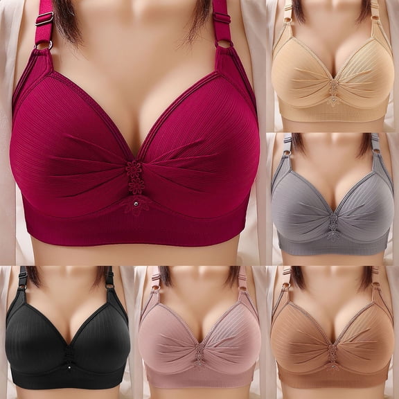 Gymayou High Support Wireless Bras for Women Adjustable Strap Full Coverage Comfort Bra No Underwire Gentle Lift Up Bras Beige L