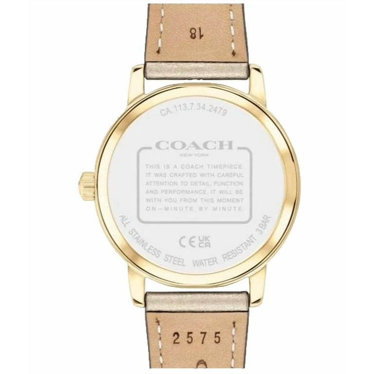 Coach Grand 14504432 Gold Logo Dial Leather Strap 36MM Womens