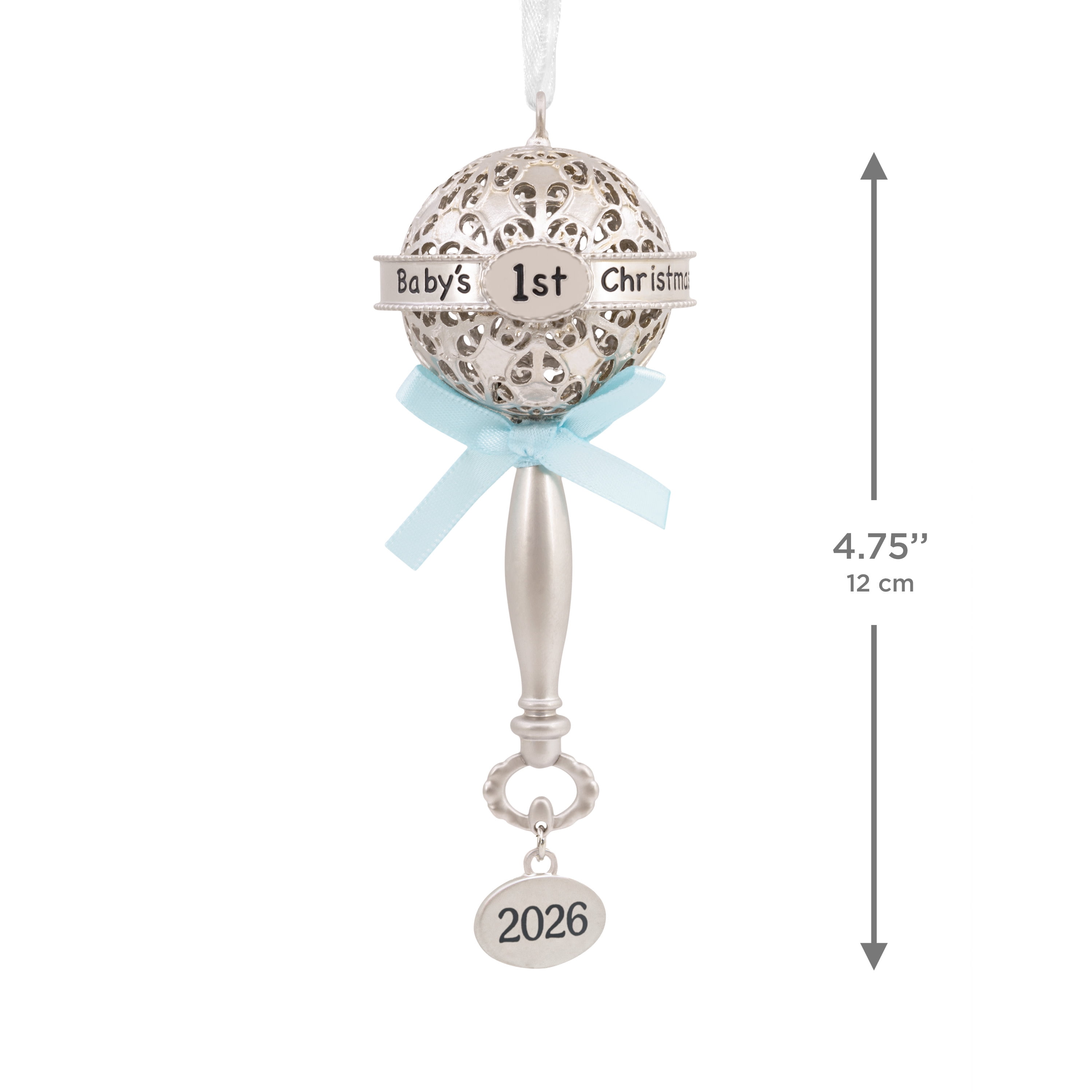 Hallmark Ornament (Baby First Cmas Rattle Blue Ribbon 2026, Metal), 1 Count