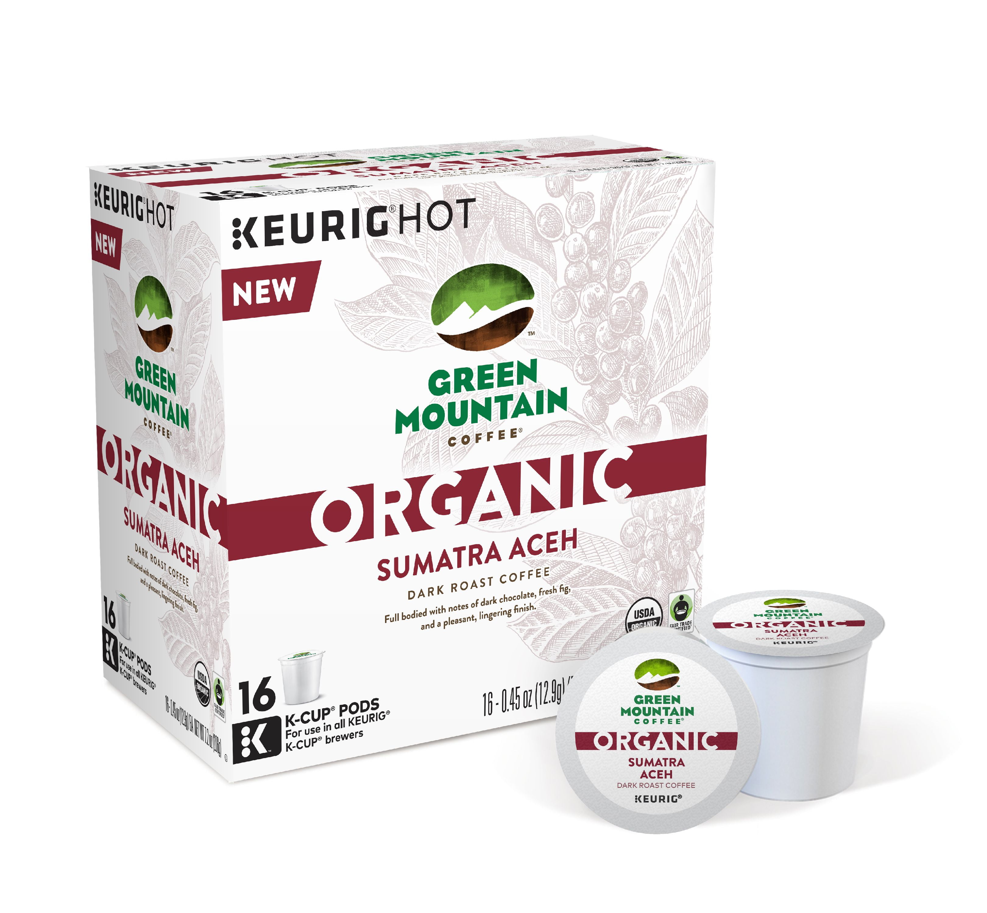 Green Mountain Coffee Organic Sumatra Aceh Coffee Keurig SingleServe KCup pods, Dark Roast