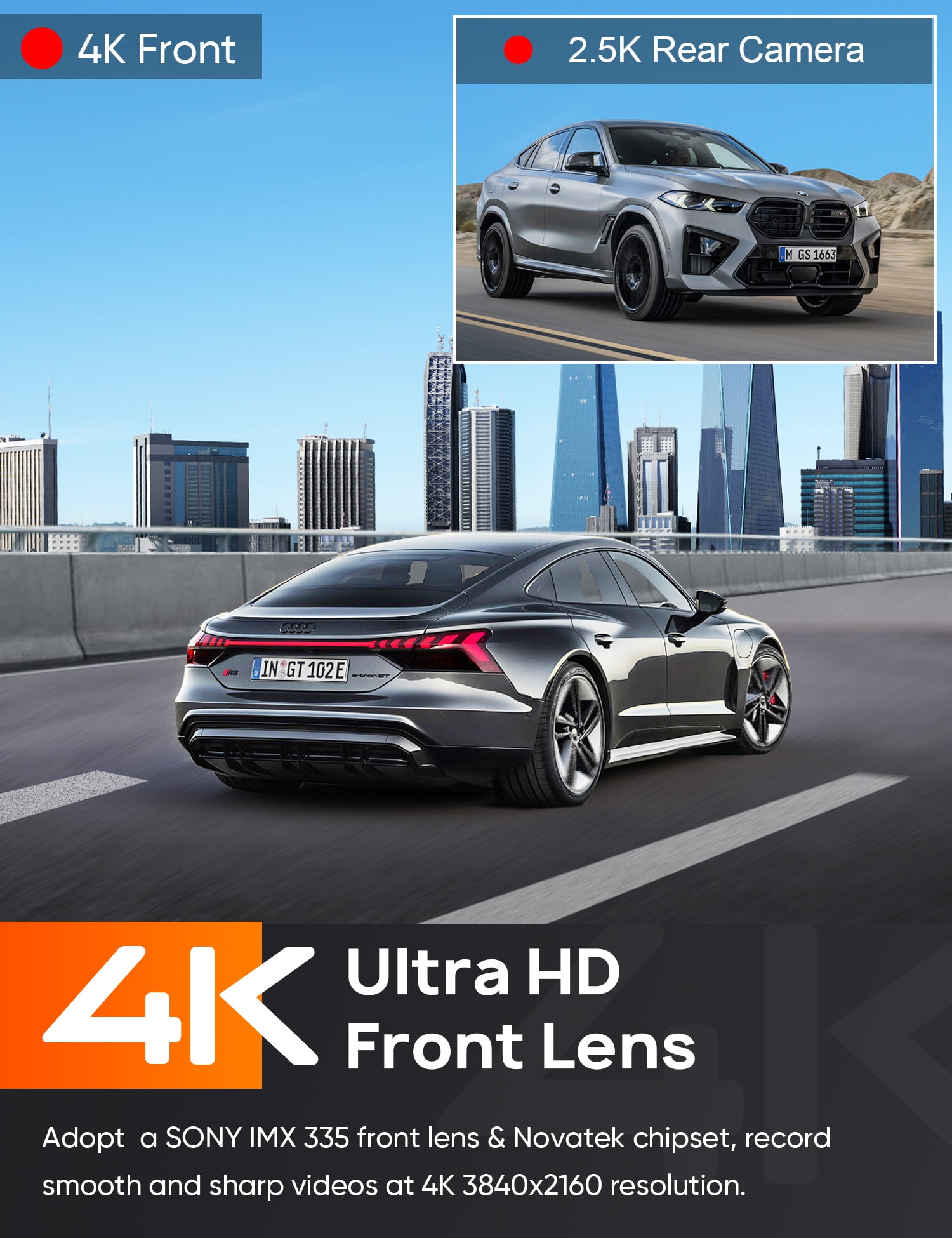 ODREY Dash Cam Front and Rear, 4K+2.5K 5G WiFi & WDR Dash Camera for Car with 64GB Card dashcam, G-Sensor, Super Night Vision, Loop Recording, Parking Mode