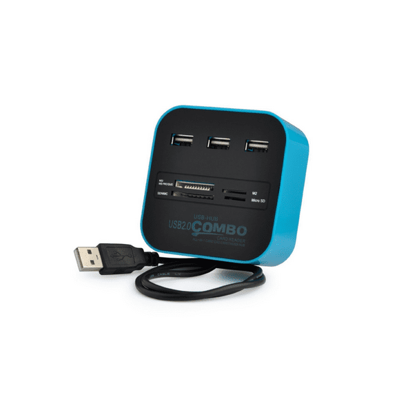 Micro USB Hub USB Splitter All In One USB 2.0 USB Hub Card Reader Combo(Blue)