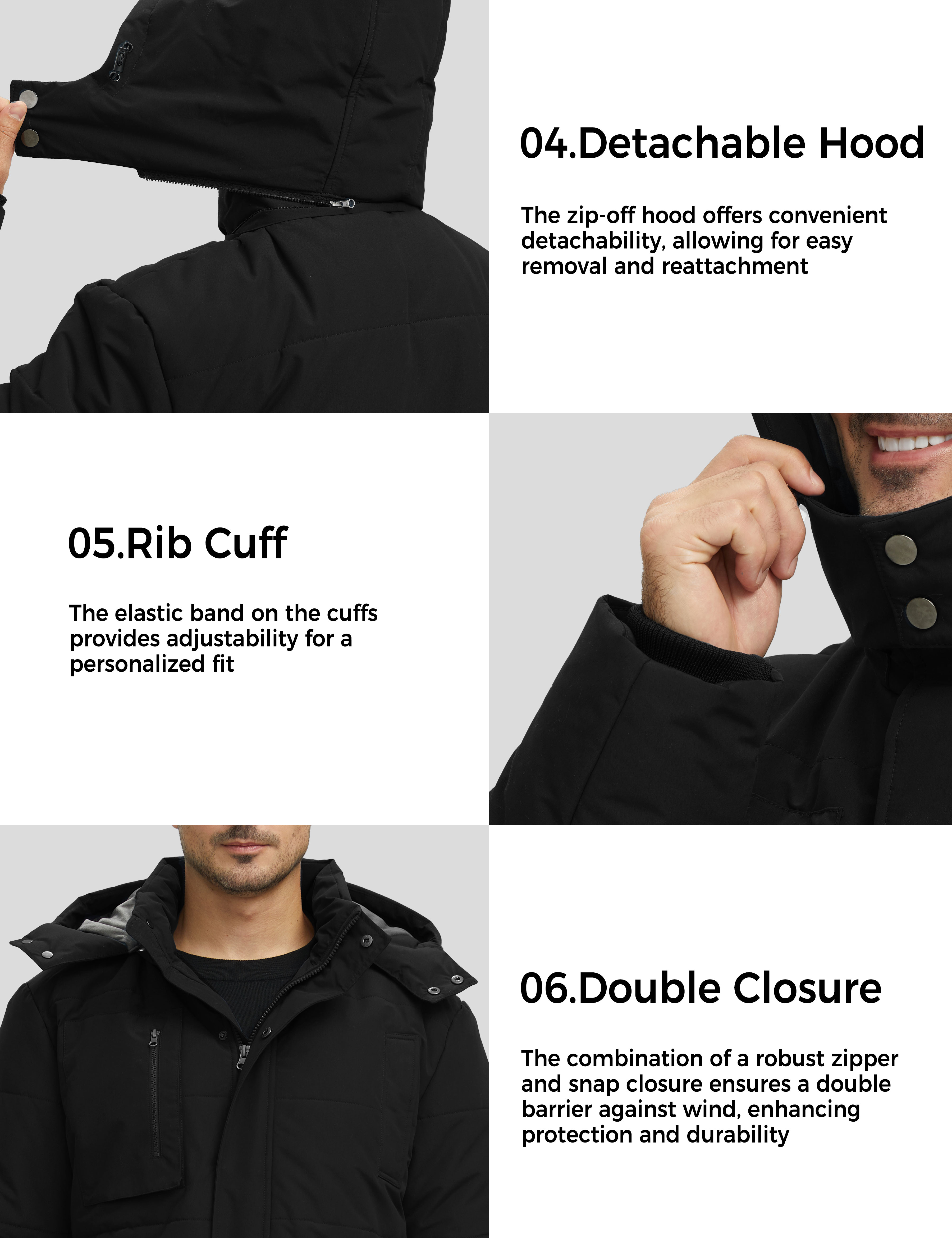 WenVen Men's Winter Puffer Jacket, Black photo 7