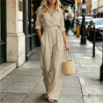 thumbnail image 4 of Aimik Jumpsuits for Women Fashion 3/4 Sleeve Lapel Belted Wide Leg Jumpsuits Summer Fall Womens One Piece Overalls, 4 of 6